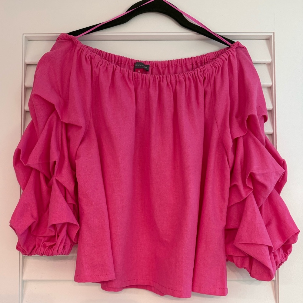 Vince Camuto Hot Pink Off Shoulder Ruffle Blouse